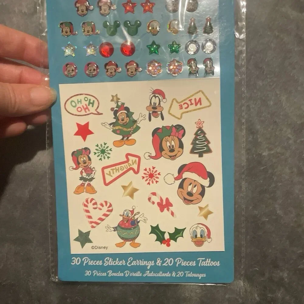 Claires Disney Minnie Mouse Christmas Sticker Earrings & Tattoos Set Vintage Y2K